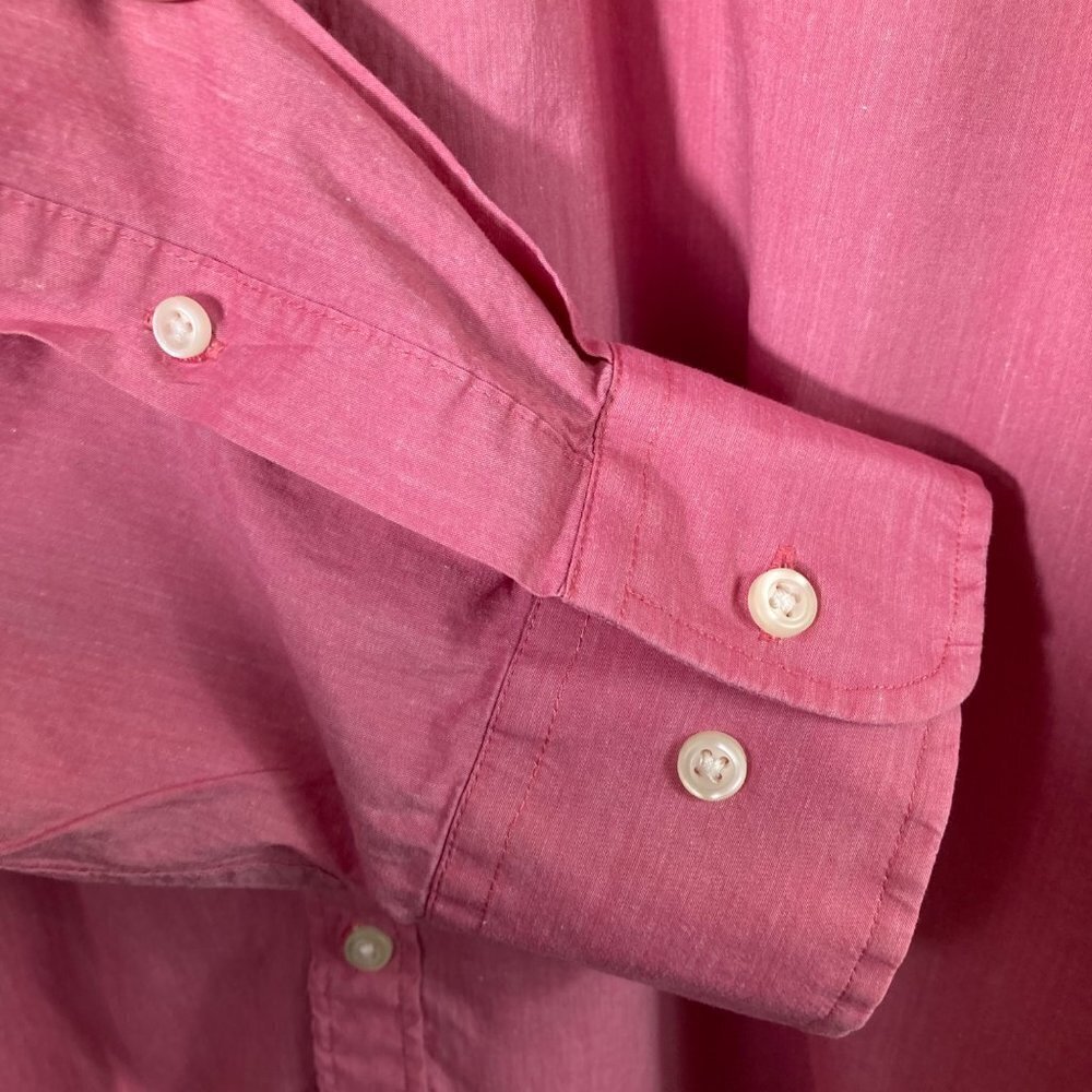 Mens Peter Millar Long Sleeve Button Cotton Linen Spandex Shirt Pink 2XL - Picture 2 of 6